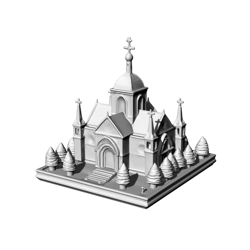 RHMG 1/- Church3 3D-gedrucktes architektonisches Modell Dekor Miniaturgebäude für Schreibtisch-Desktop-Ornament