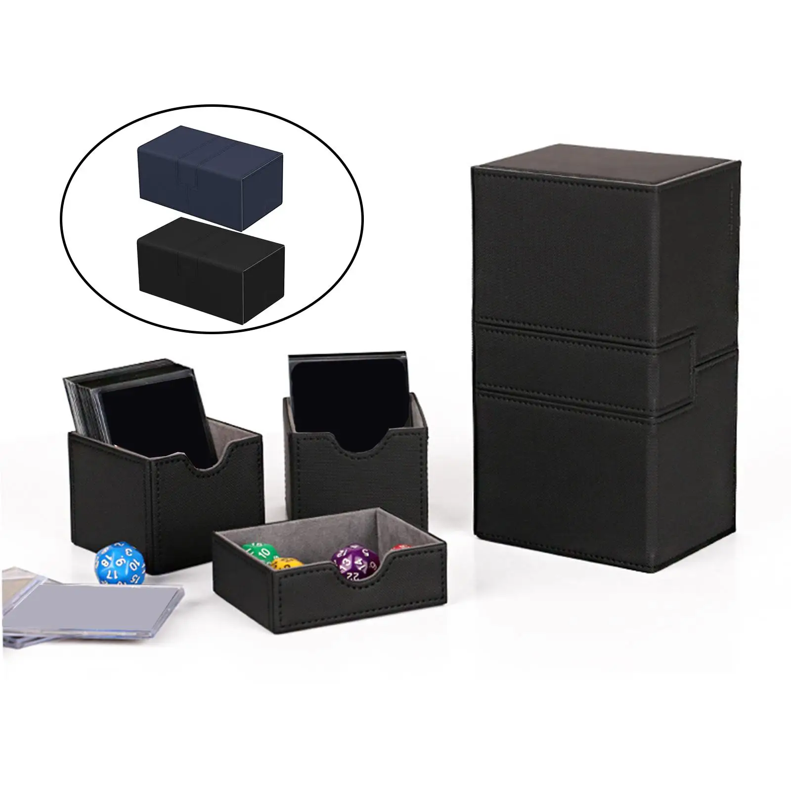

PU Leather Card Boxes 3 Compartment Organizer Case for Basketball Hockey Sportscards Game Cards Business Cards Supplies