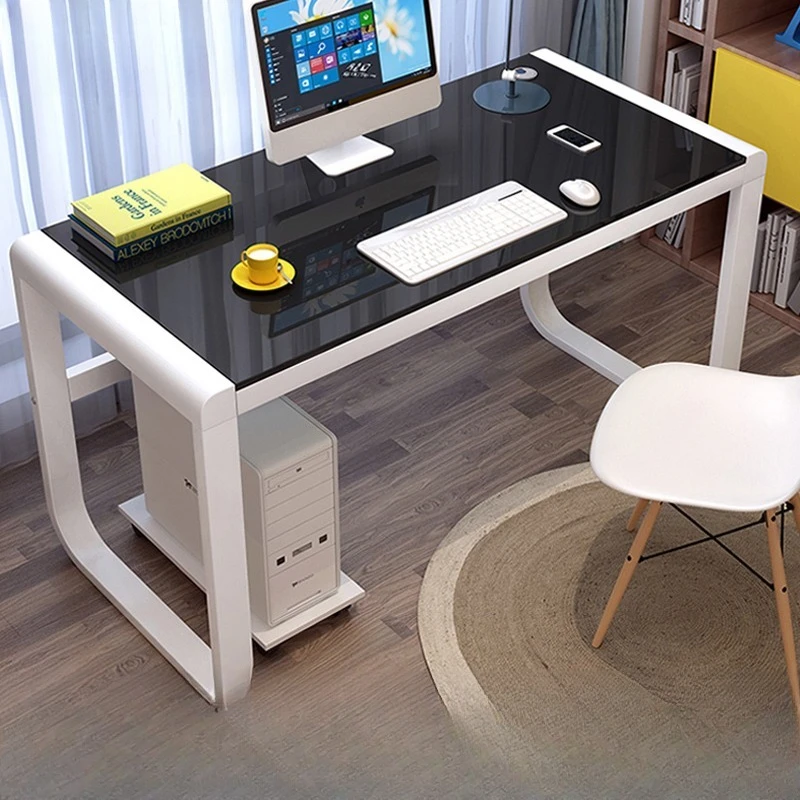 Scrivania per computer desktop, tavolo da studio per studenti domestici, semplice, vetro temperato