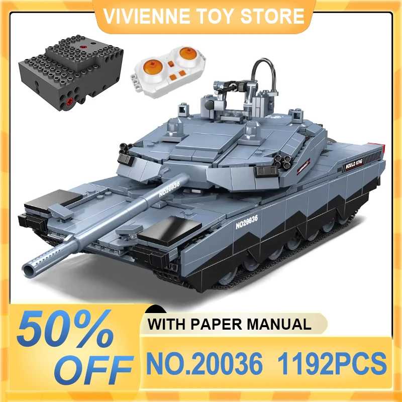 Mould King 20036 RC Military Tank Building Block Technical Racing Car Brick Assembly Educational Toys Christmas Gift For Boy Kid