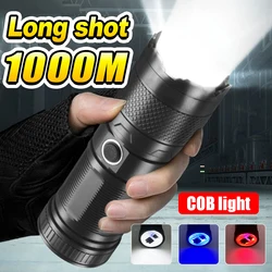 Powerful LED Flashlight Telescopic Zoom With Tail COB Floodlight Camping Torch ABS + Plastic Material White Laser Tactical Light