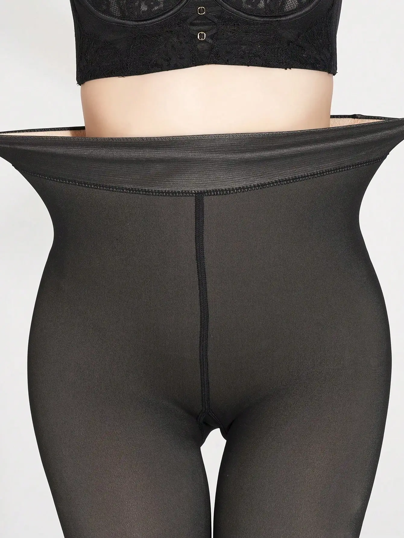 1 Pair Women Fleece Lined Sheer Skinny Leggings Warm Thermal Nine Points Pants Autumn Winter Daily Office Party Wear