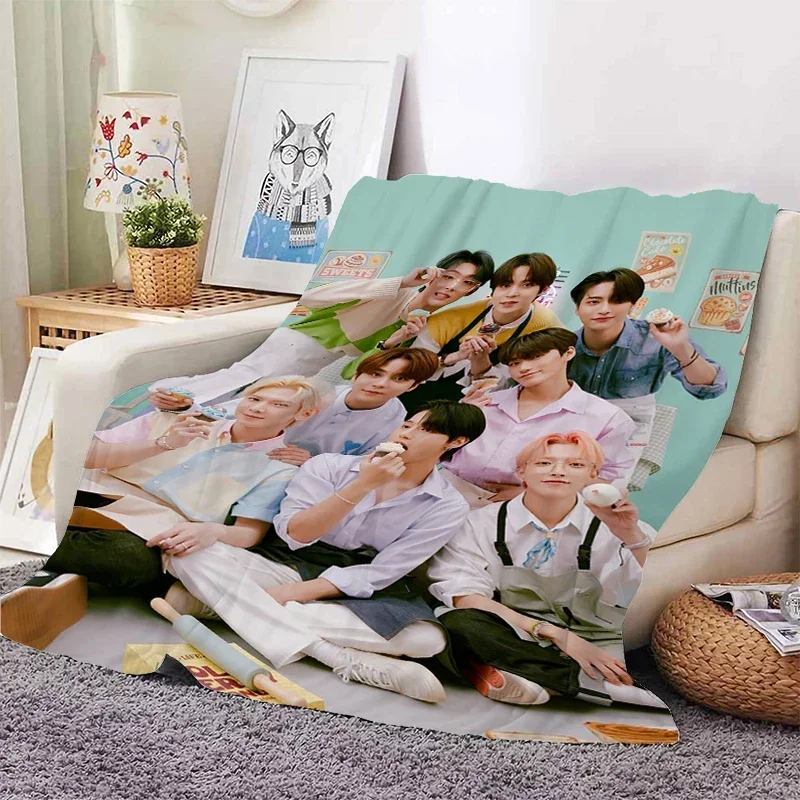 Bed Blanket Sofa Winter A-Ateez Kpop Warm Fleece Camping Custom Decorative Nap Fluffy Soft Blankets King Size Microfiber Bedding