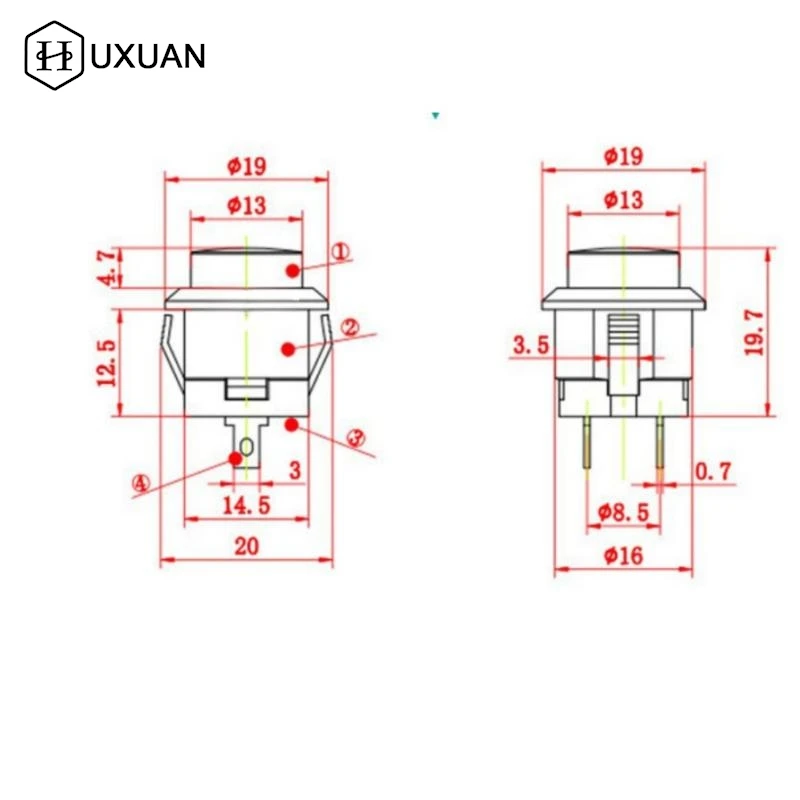 【W】5/10Pcs Momentary Push Button Switch R13-507 16mm Round Switch 2Pins ON-OFF Self-reset Panel Mounting