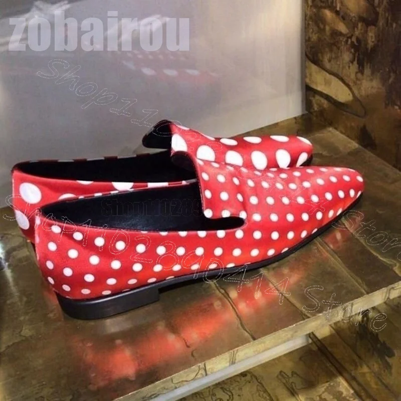 

Red White Wave Point Print Penny Loafers Fashion Slip On Men Shoes Luxury Handmade Party Feast Banquet Dating Men Casual Shoes