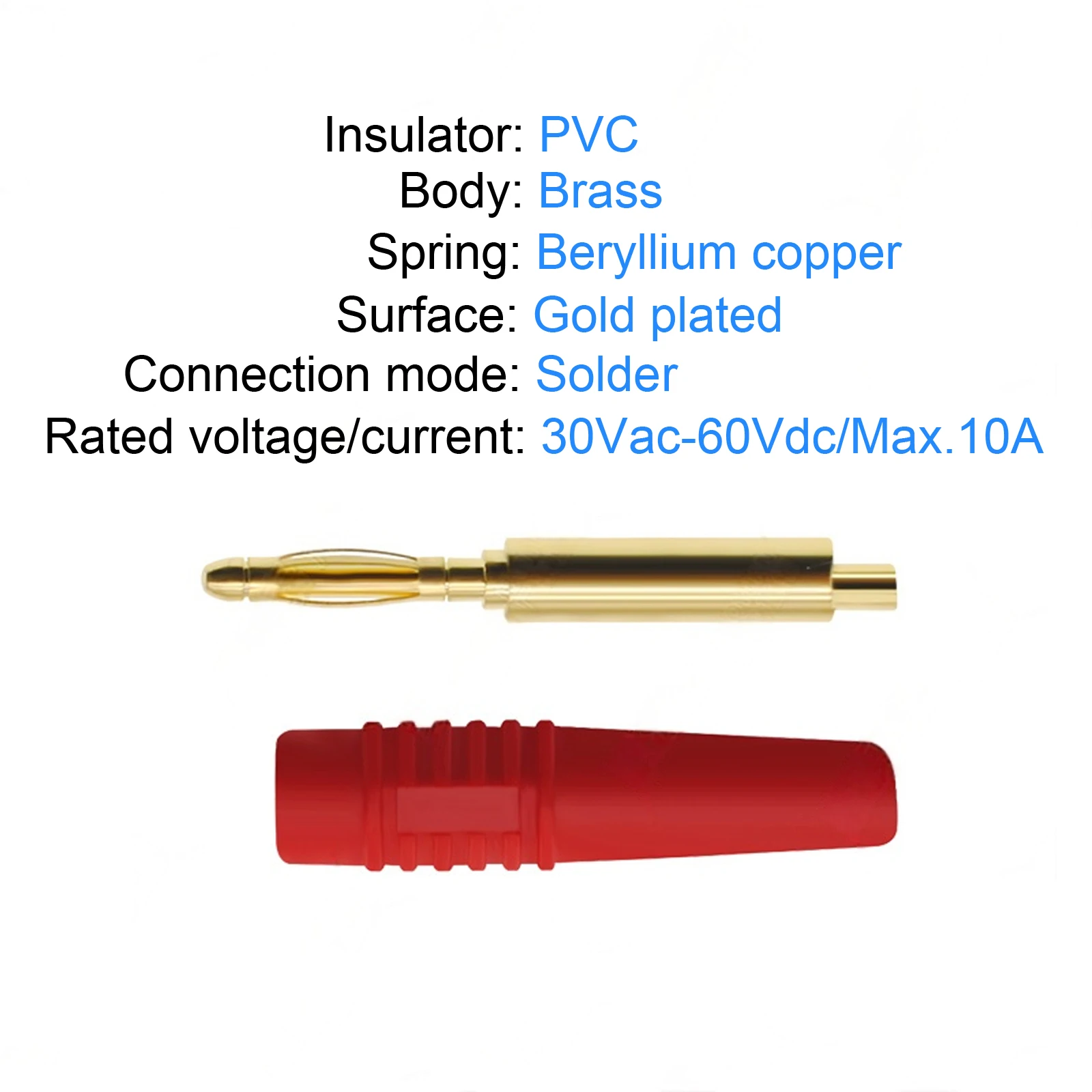 Gold 2mm Banana Plug Solder Type with Soft PVC Tube Test Speaker Connector