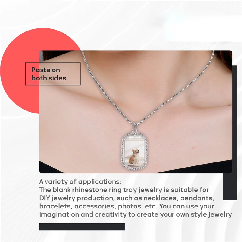 

ABUH-48Pcs Sublimation Rhinestone Trays Pendant Set, 12 Blank Bezel Trays, 12 Pcs Chains With 24 Discs, Rectangle Style