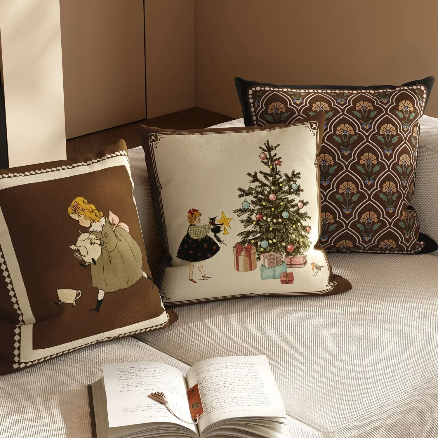 

Vintage antique style cushion sofa, living room brown cushion, light luxury high-end cushion, pillowcase without core