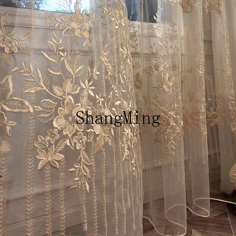 

ZYY custom high-grade light-transmitting embroidery window screen curtain living room floor-to-ceiling bedroom bay window