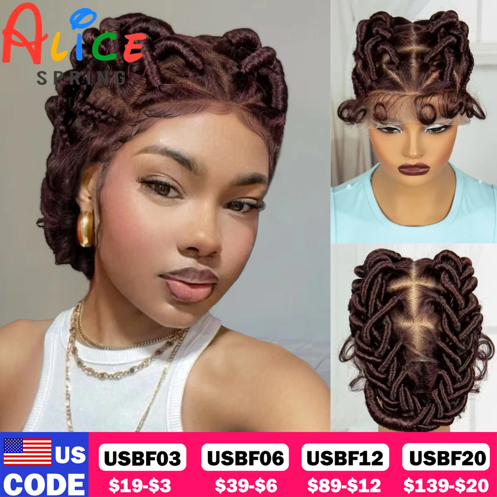 Burgundy Full Lace Synthetic Braided Wigs Knotless Box Braids Wigs Lace Front Bantu Braided Wigs with Baby Hair for Black Women