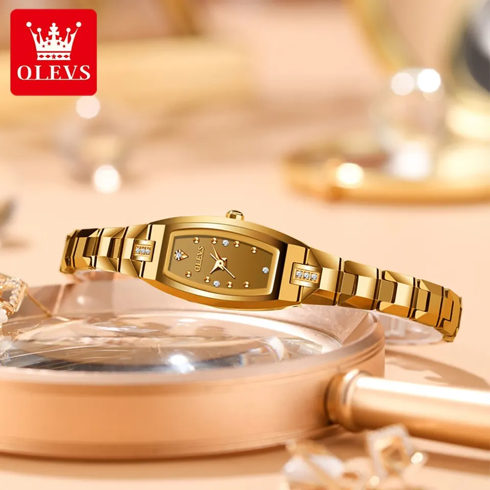 Olevs Slim Thin Rose Gold Steel Band Tonneau Square Quartz Waterproof Wristwatch Amazon.com: OLEVS Womens Gold Watch,Slim Thin Womens Watch  main image 2