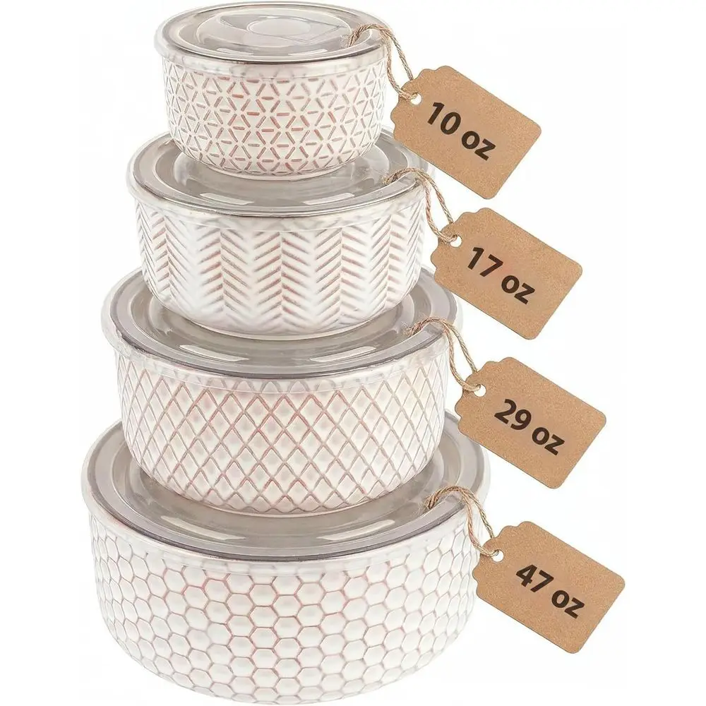 Nesting Bowls Set of 4 with Lids, Stackable, Microwave and Dishwasher Safe, 10-47 oz, Ivory Color