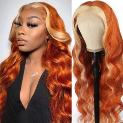 Body Wave 13x4 Colored Lace Frontal Wig 13x6 Ginger Orange Lace Front Human Hair Wigs For Women 30 Inch Hair Pre Plucked