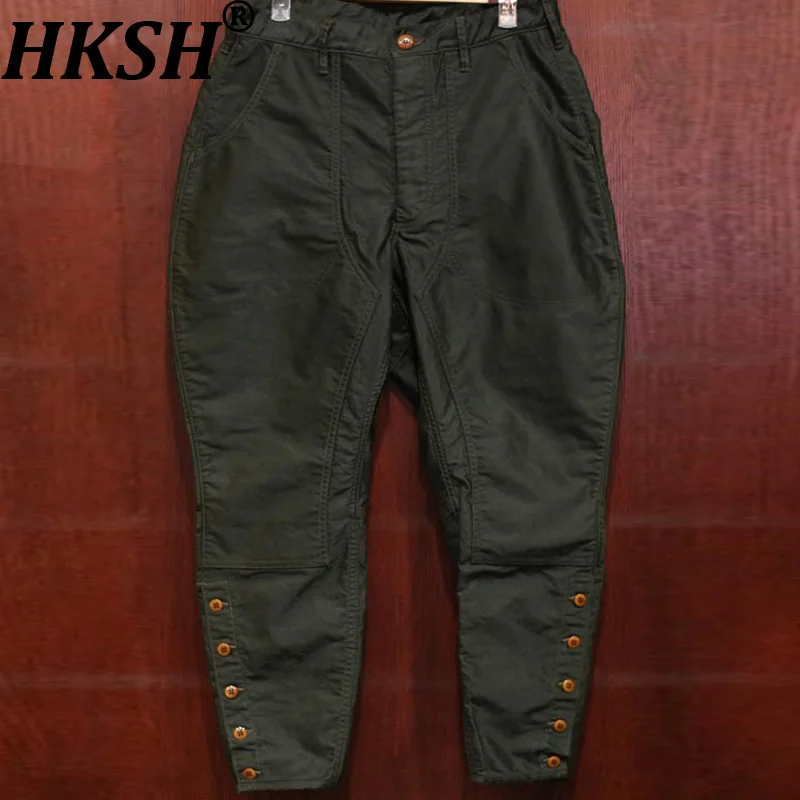 

HKSH Spring Autumn New Men Safari Style American Patchwork Buttons Harem Cargo Pants Trendy Casual Fashion Dark Bottoms HK15880