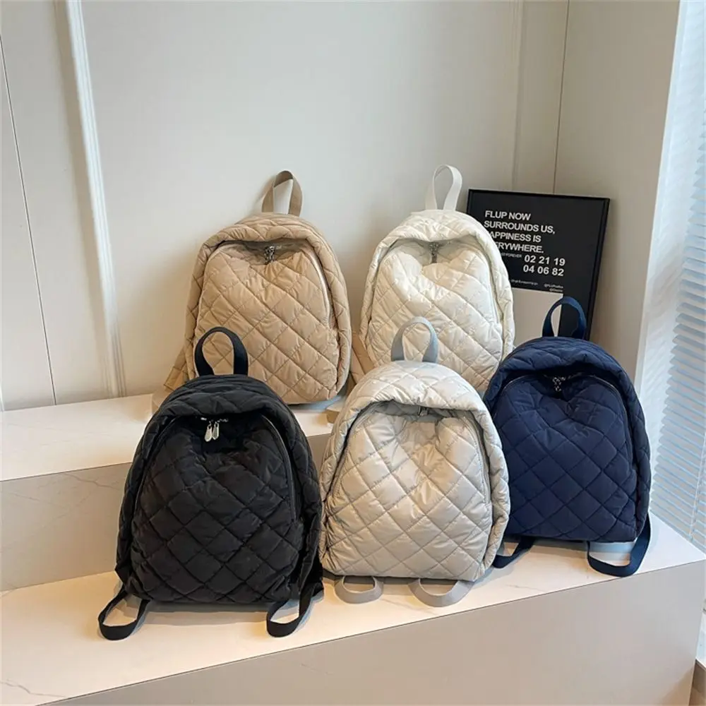 

Fashion Down Cotton Padded Large Capacity Backpack Lightweight Puffy Quilted Shoulder Bags Solid Color Rucksack for Students