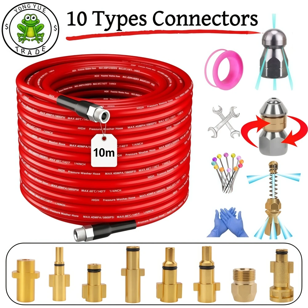 

10m Sewer Drain Water Cleaning Hose 5800PSI Kink Resistant Hose Pipeline Cleaning Nozzle For Karcher Bosch Nilfisk Lavor Elitech