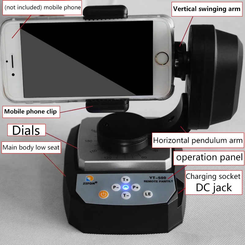 ZIFON YT-500 Zdalnie Sterowana Głowica Statywu z Automatycznym Mechanizmem Pan-Tilt do Obrotu i Stabilizacji Obrazu, do Statywów Smartfonowych