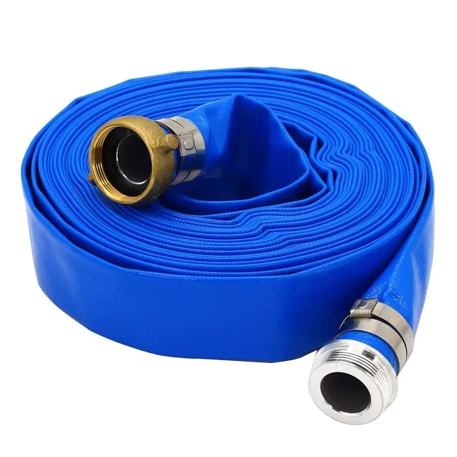 

1 ID x 100 ft Pool Backwash Hose, Heavy Duty Reinforced Blue PVC Lay Flat Water Discharge Pump Hoses For Swimming Drain Pools an
