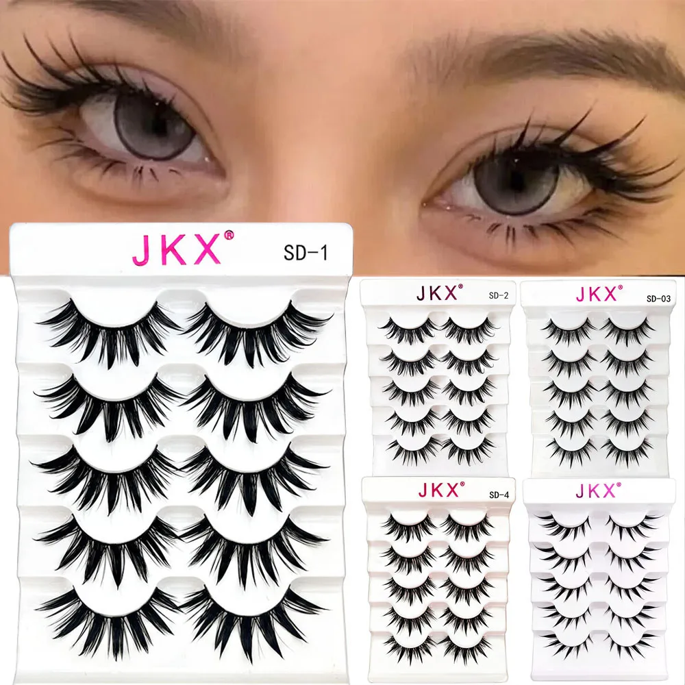 JKX Manga Thick False Eyelashes Cross Curling Lash Extension 3D Thai Style Wet Lashes Natural Fairy Sharp Mink Fake Lashes