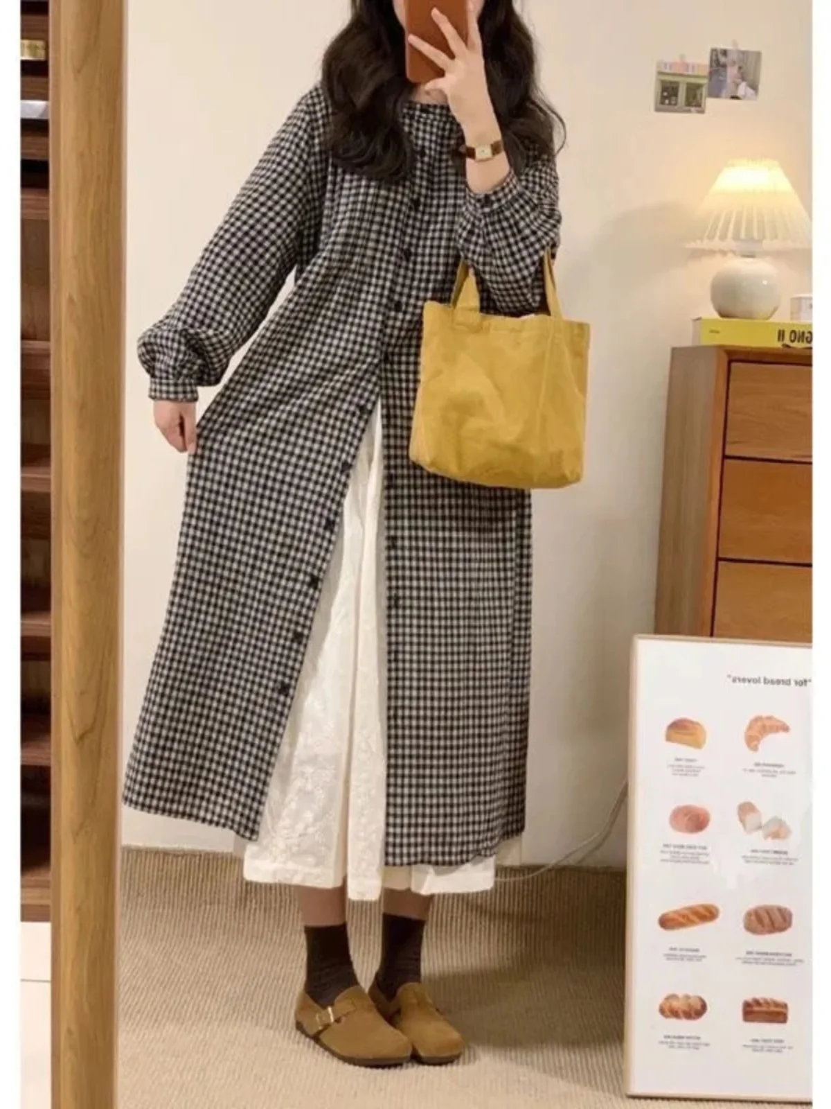

plus Size 300 Pounds Retro Plaid Long Sleeve Shirt Dress Women's Loose Lazy Style Personality Dress Korean Style Commute Wind