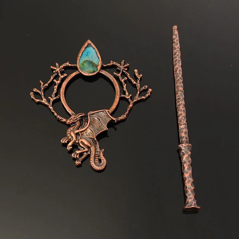 الرجعية الفضة التنين منقوشة الفلسبار دبوس الشعر القوطية نمط شجرة فرع تصميم شعبية المتخصصة السحر شخصية مضفر #5