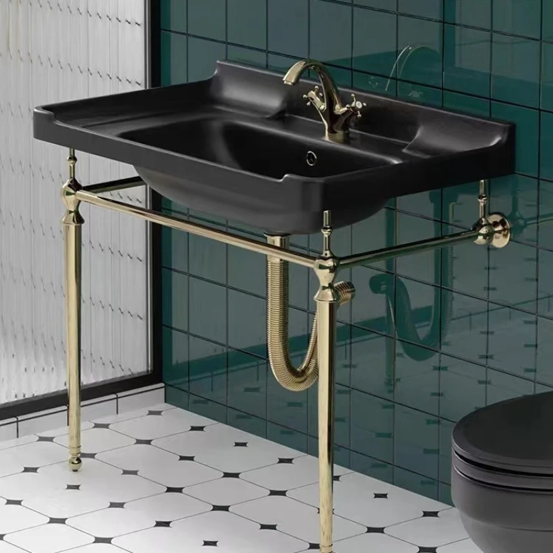 Retro and Minimalist Floor Standing Bathroom Sink Simple Household Copper Support Frame Washbasin Durable Bathroom Accessories