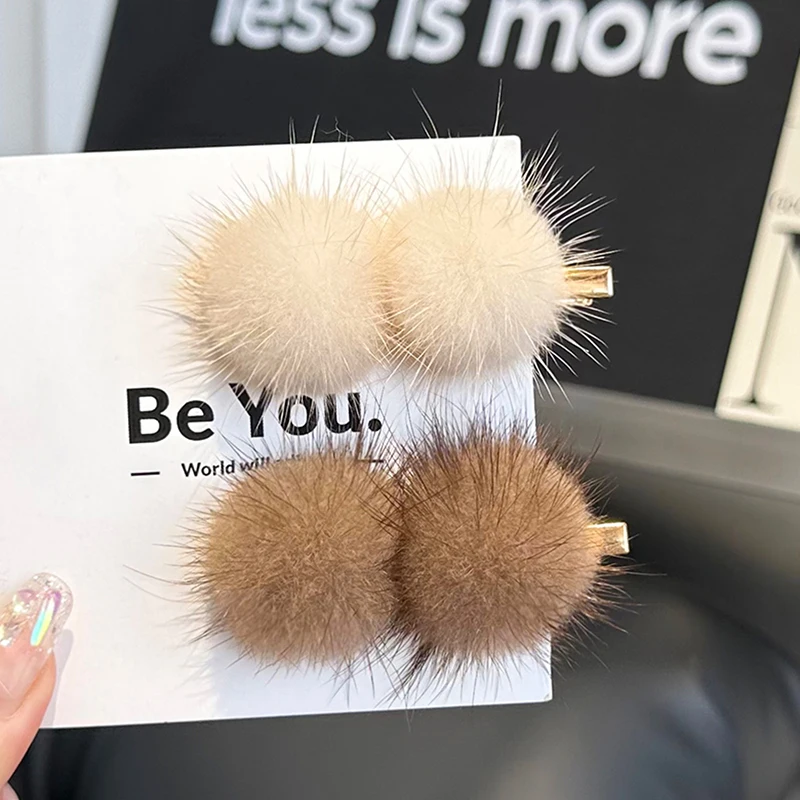 2025 Women Girl Cute Plush Natural Real Mink Fur Hairpin Hair Claw Elegant Temperament Fur Hairgrips Fashion Hair Accessories