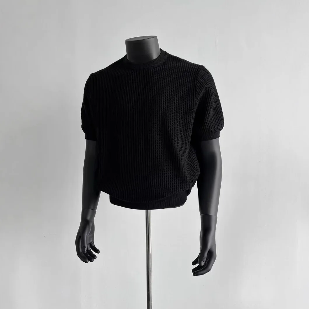 Kaos Rajut Lengan Pendek Pria Gaya Retro Old Money dengan Tekstur Pit Strip, Model Terbaru untuk Musim Semi dan Musim Panas