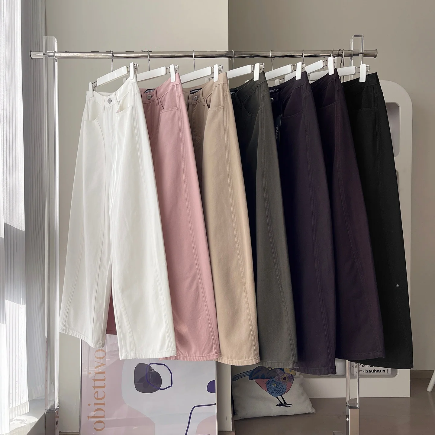 

Корейские джинсы с высокой талией из хлопкового денима, простые повседневные облегающие джинсы для отдыха и работы, модные однотонные с множеством карманов