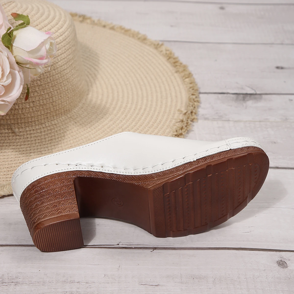 Damen Open-Toe High-Heel Pantoletten – Sommer Neuheit für Outdoor-Tragekomfort – Slip-On Schuhe in den Größen 36-43 mit Polyurethan-Obermaterial und Dämpfung – Detail 4