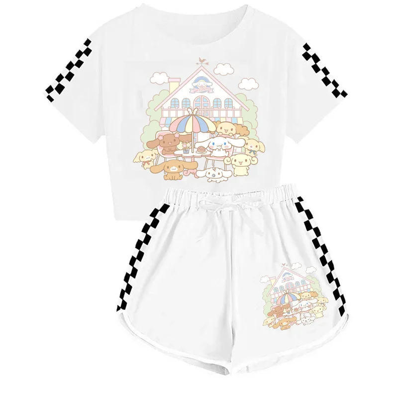 Kawaii Anime Sanrioed Cinna moroll Kinder Kurzarm Shorts Jungen Mädchen Cartoon T-Shirt Tops Shorts Casual Set Kinder Kleidung Sommer