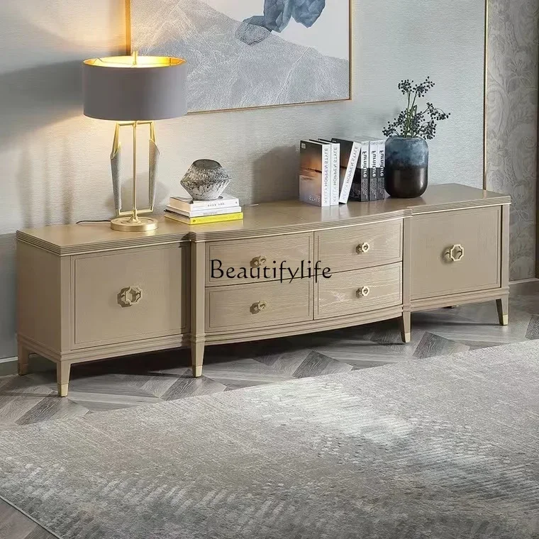 

LJYAmerican light luxury country TV cabinet coffee table combination solid wood furniture postmodern simplicity