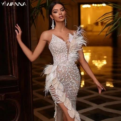 Sexy V-neck Sleeveless Prom Dress Sparkly Beads Pearls Evening Dresses Luxury Mermaid Cocktail Gown Customized Robe De Mariée