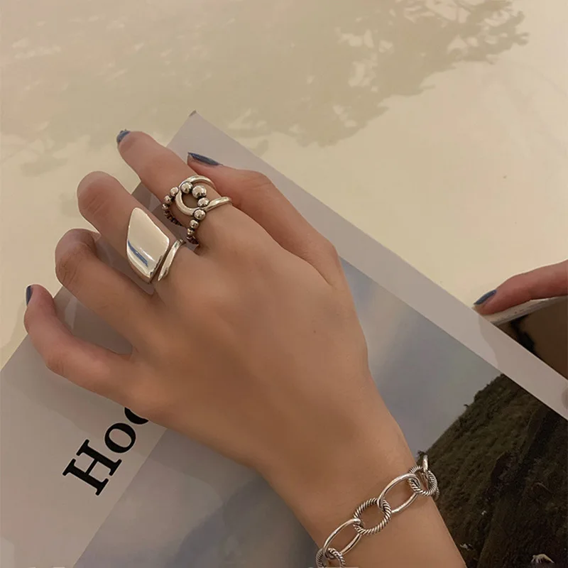 Women's 925 Sterling Silver Irregular Wide Smooth Ring