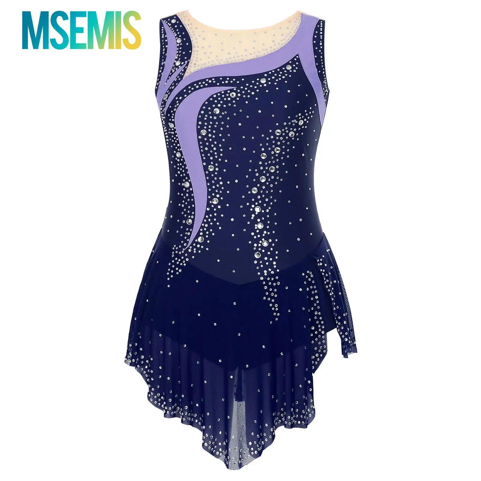 إمرأة الجمباز الإيقاعي الفني الشكل التزلج الباليه الجاز اللاتينية أداء الرقص زي الراين تراكب يوتار فستان #1