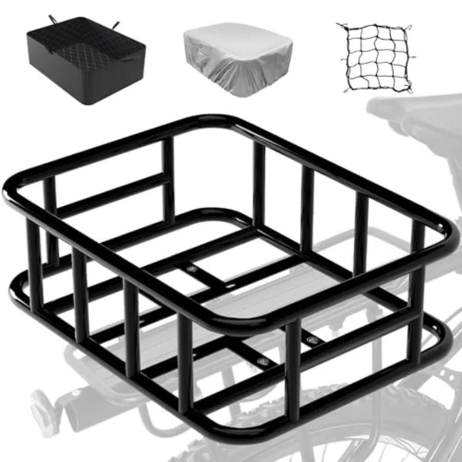 

Bike Basket Rear Rack Bike Basket with Cargo Net and Liner Large Bicycle Basket Heavy Duty Bicycle Rear Basket with Liner Water