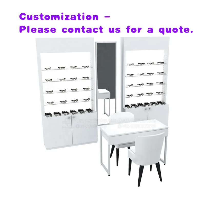 

custom.Guangzhou Factory New Design Tempered Glass Shelf Sunglasses Wall Display White Wooden Optical Cabinets