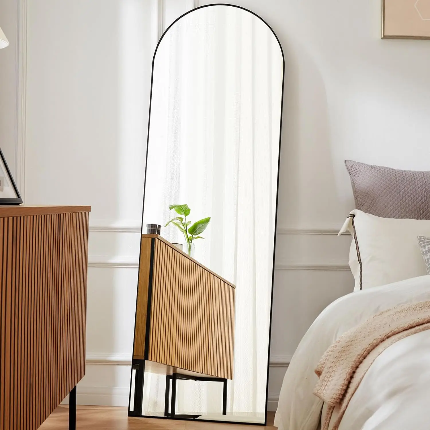 

Full Length Arched Full Body Floor Mirror with Stand Aluminum Alloy Frame, Standing Hanging or Leaning Wall, 59"x16"