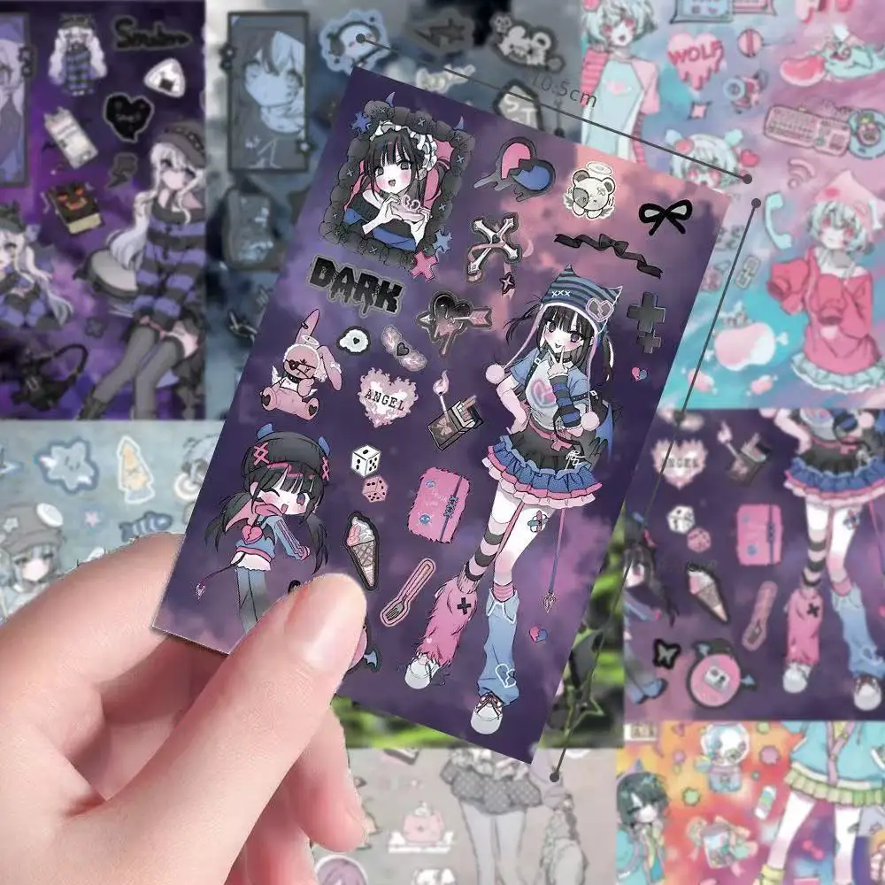 Korean Rock Girl Anime DIY Manual Account Material Soft and Cute Healing Funny Vitality Collage Material Waterproof Sticker Gift