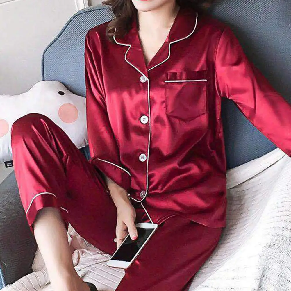 Women Pajamas Set Sleepwear spring Long Sleeve Mujer Pijamas Nuisette Sexy Lingerie Nightwear Silk Satin Pyjamas Suit 2Pcs