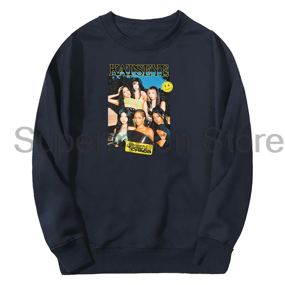 Kpop Katseye Beautiful Chaos Photo Merch Crewneck كم طويل ملابس الشارع الشهير الرجال النساء البلوز البلوز