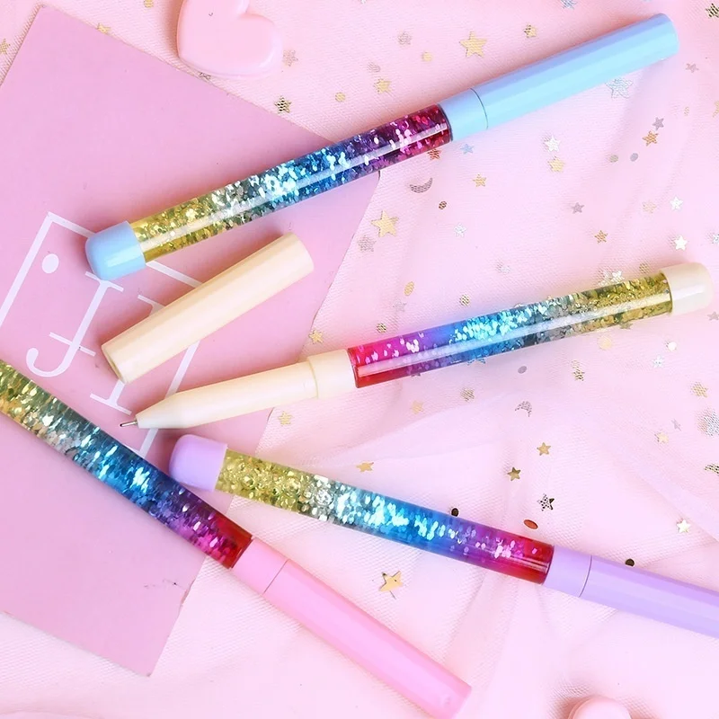 2026 2Pcs/set Bling Glitter Dynamic Liquid Quicksand Pen Novelty Present Stationery Ballpen Office School Supplies