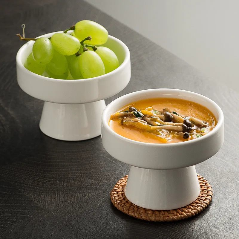 Ceramic High-legged Dessert Bowl Dessert Plate Ice Cream Bowl Household Dried Fruit Bowl Hotel Restaurant Yijing Tableware