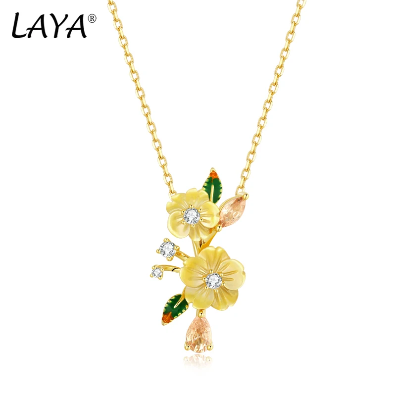 LAYA Necklace For Women Yellow Shell Flower Shining Colorful Zircon Handmade Enamel 925 Sterling Silver Fashion Fine Jewelry