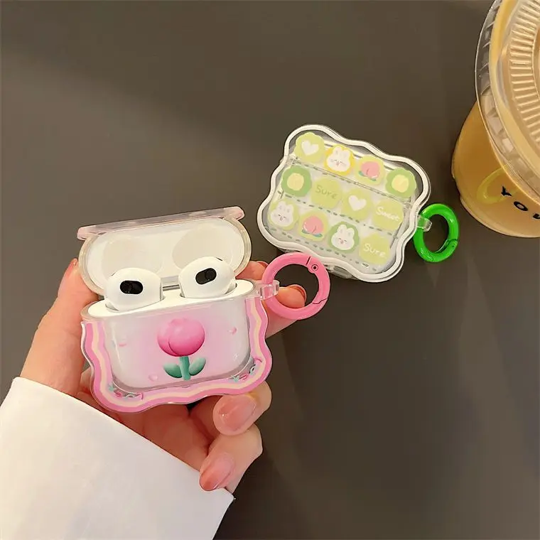 Ins Cute Cartoon Silicone Wave Earphone Case For Airpods Pro 2nd Generation Air Pods 1 2 3 Cover Accessories Keyring Couples