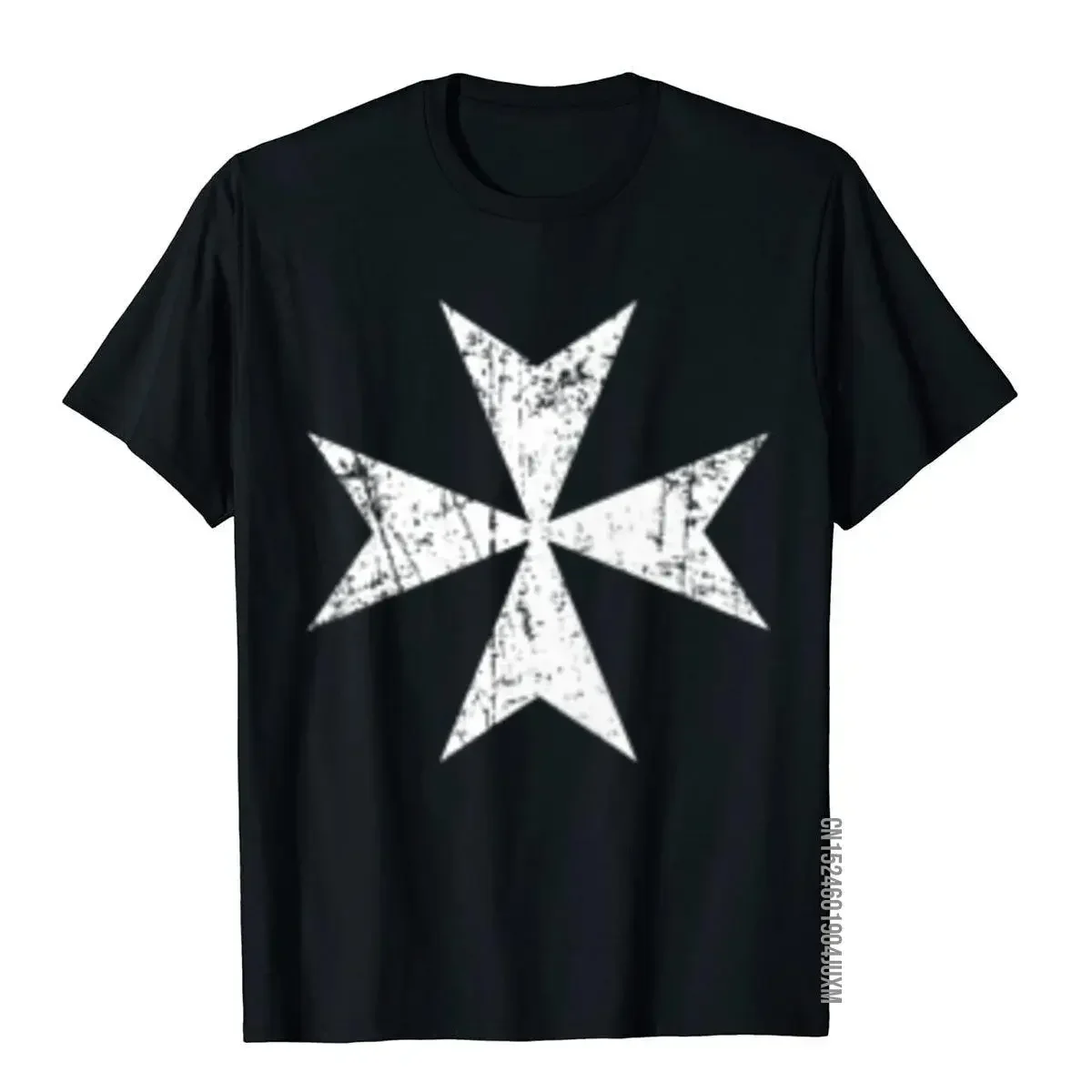 Maltese Cross Small Breastpocket White Print T-Shirt Top T-Shirts For Men Beach T Shirt Popular Unique Cotton