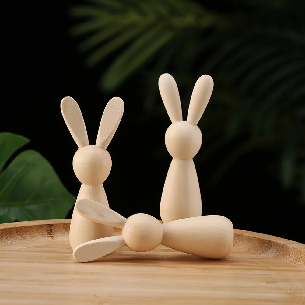 12 Pcs Wooden Rabbit Ornament Easter Bunny Decoration DIY Graffiti Color Crafts Dolls Adornment