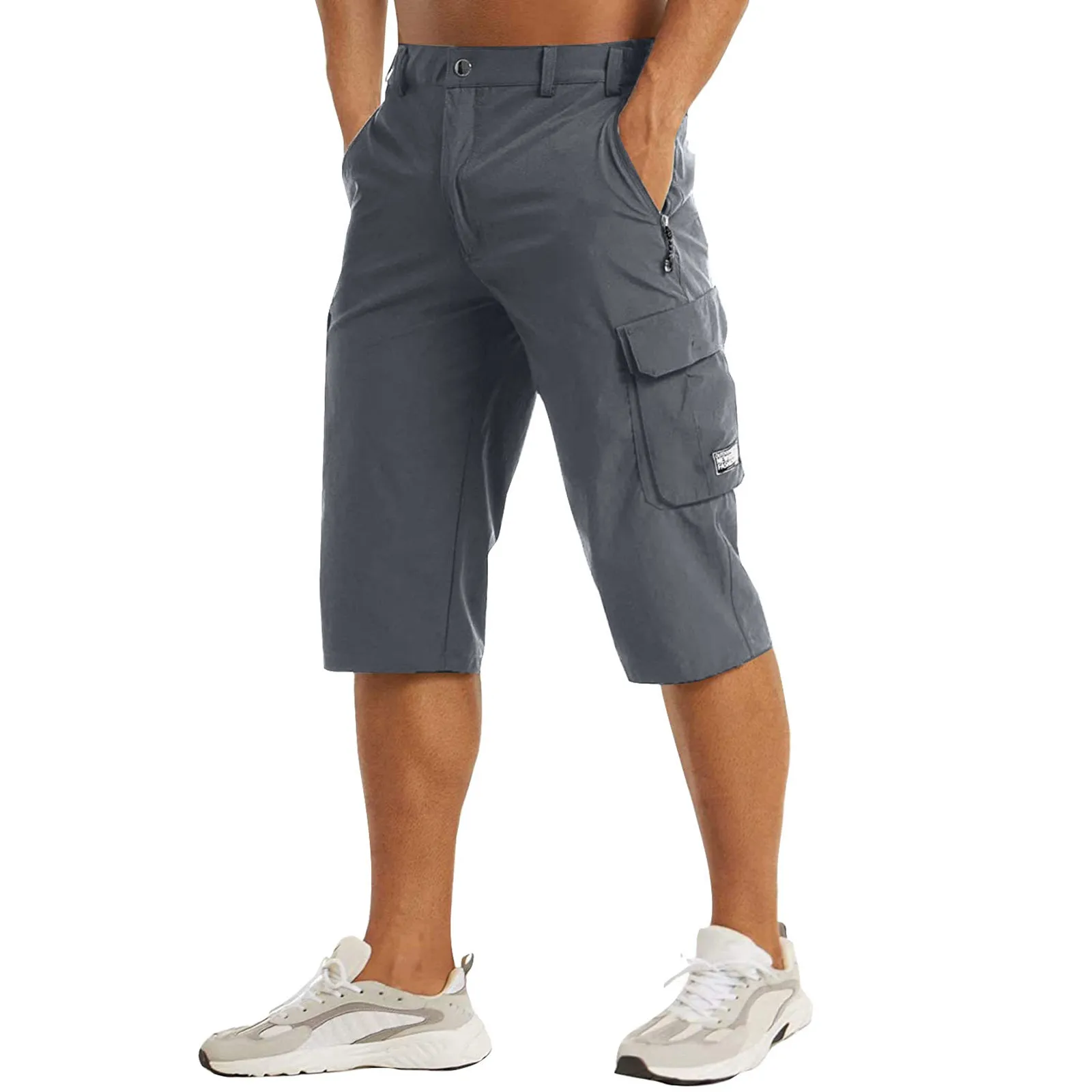 

Men's Cargo Work Shorts Quick Dry 3/4 Length Capri Pants Multi-pockets Knee Length Trousers Summer Board Beach Shorts