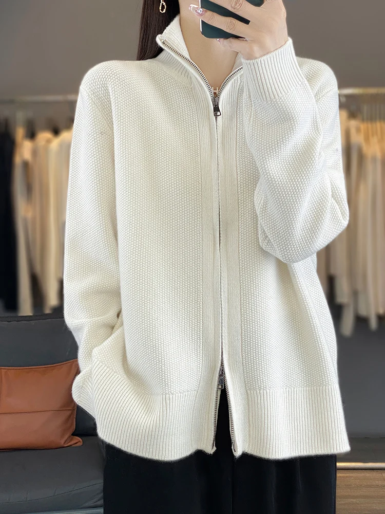 Fall Winter Large Size 100% Cashmere Cardigan womens Sweater Long Sleeve Knitted Outerwear Clothes Knit Top Fashion Trend Casual