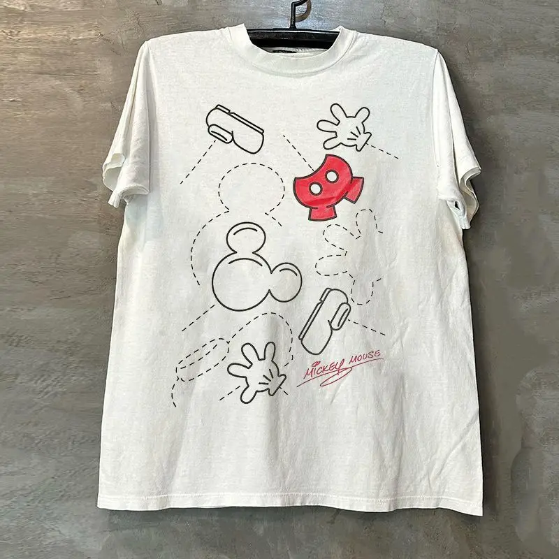 

Disney Mickey Mouse Cartoon Graffiti Print Short Sleeve T-shirt Vintage Design Sense Half Sleeve Tide Tee Maternity Tops